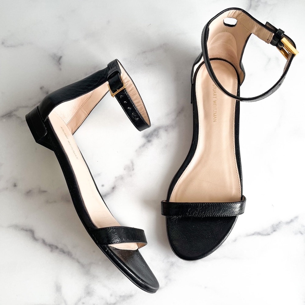 Stuart Weitzman Nudist June Black Flat Sandals